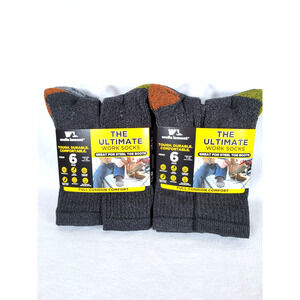 Wells Lamont Mens Work Crew Socks Size 7-12 Gray 6-Pack Cushion Comfort Lot